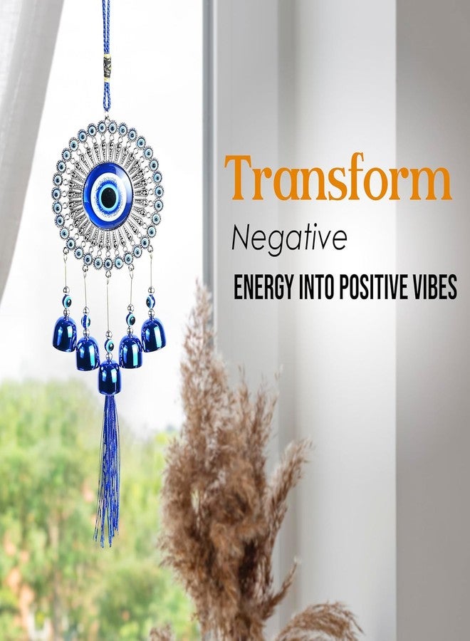 KINTIN 5 Bells Wind Chimes for Positive Energy & Protection | Evil Eye Hanging Decor for Home, Balcony & Office | Wind Charm for Good Luck |Rakhi Gift for Brother/Sister, Living Room & Garden Décor - Image 4